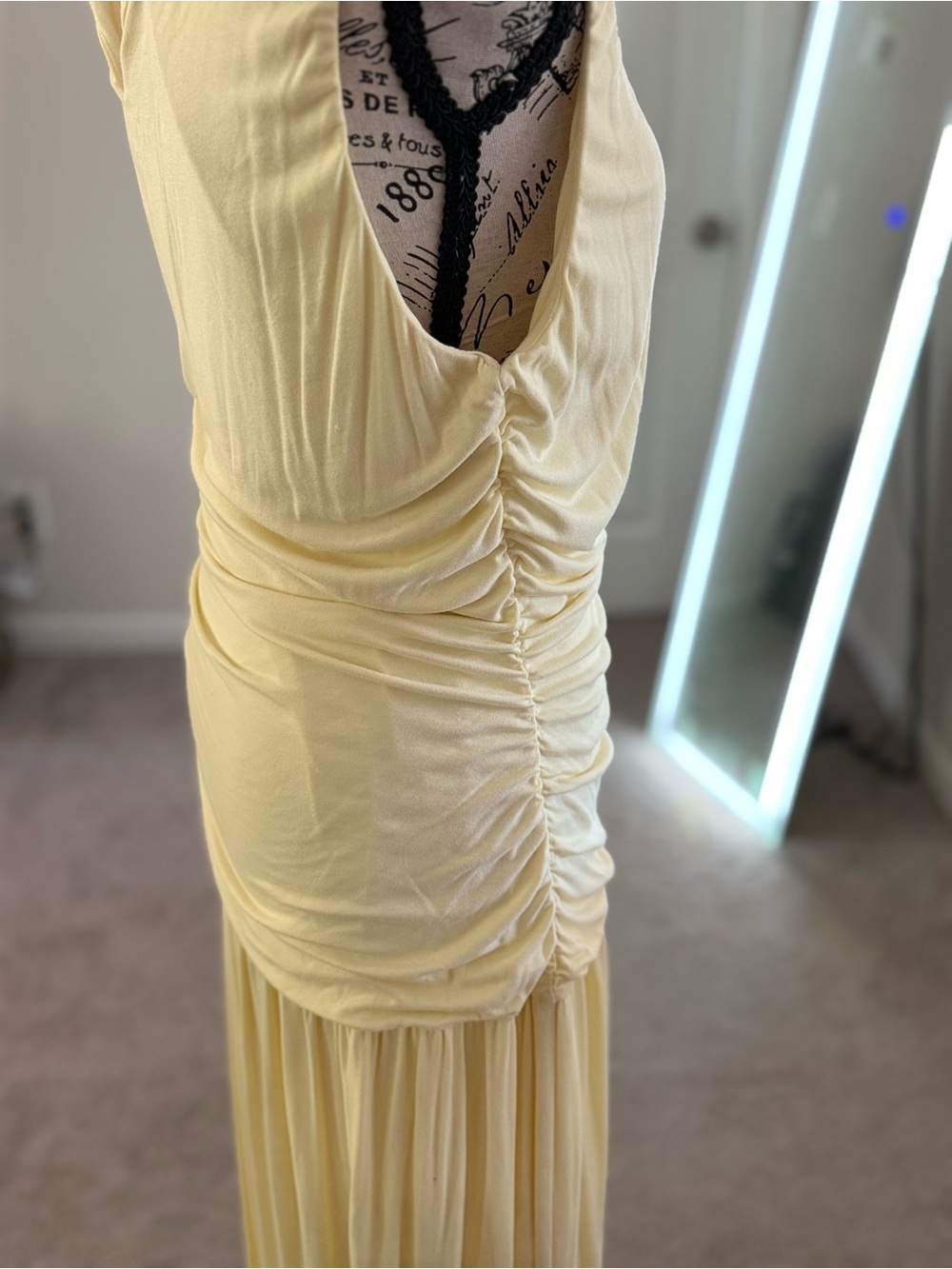 Lulus Tamber Light Yellow Jersey Knit Drop Waist Midi Dress XL - Picture 7 of 7